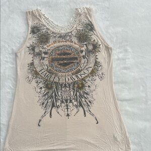 Harley-Davidson Women's Cream Graphic Studded Tank Top